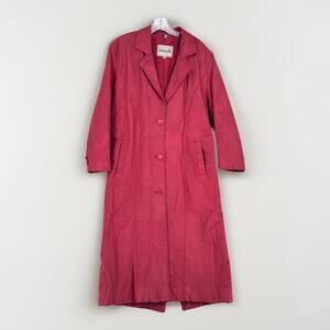Vintage Donna Pelle Red Leather Trench Coat Medium Long Authentic Pre-Owned